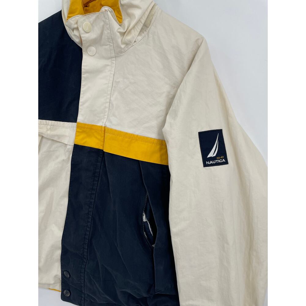 Vtg Nautica  NS-83 Yellow and Blue Reversible Hooded Cotton Jacket Medium